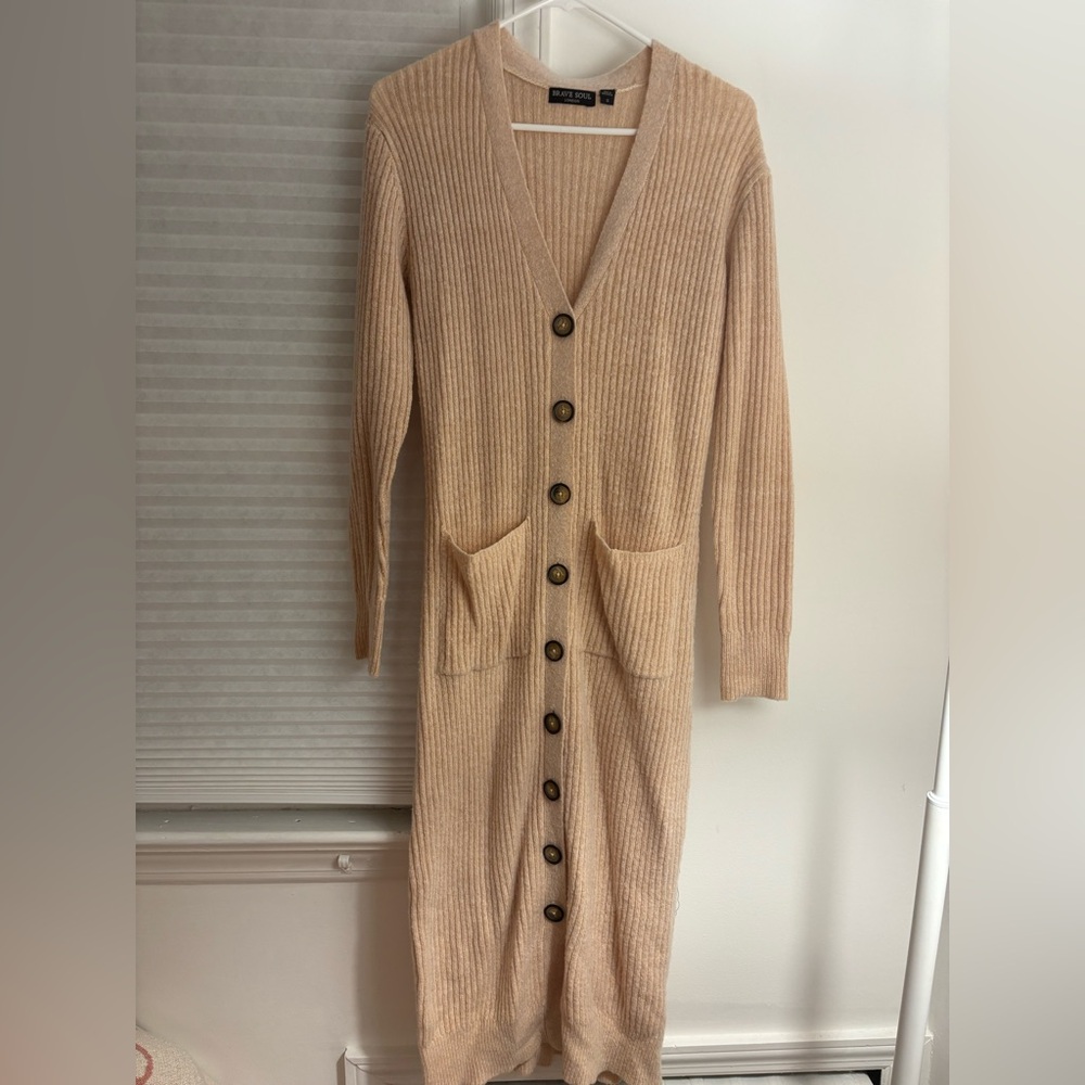 Brave Soul Cream Ribbed Knit Dress